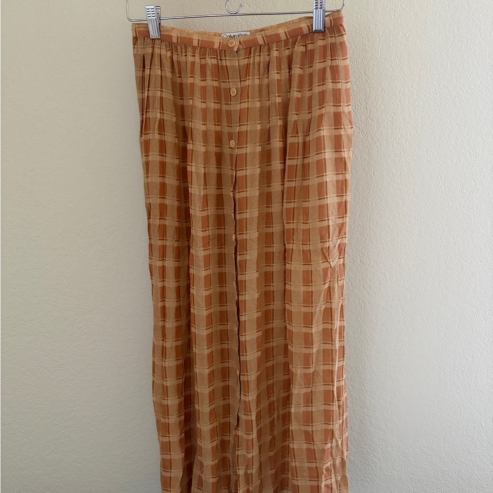 Vintage Calvin Klein Silk Plaid Tan Skirt